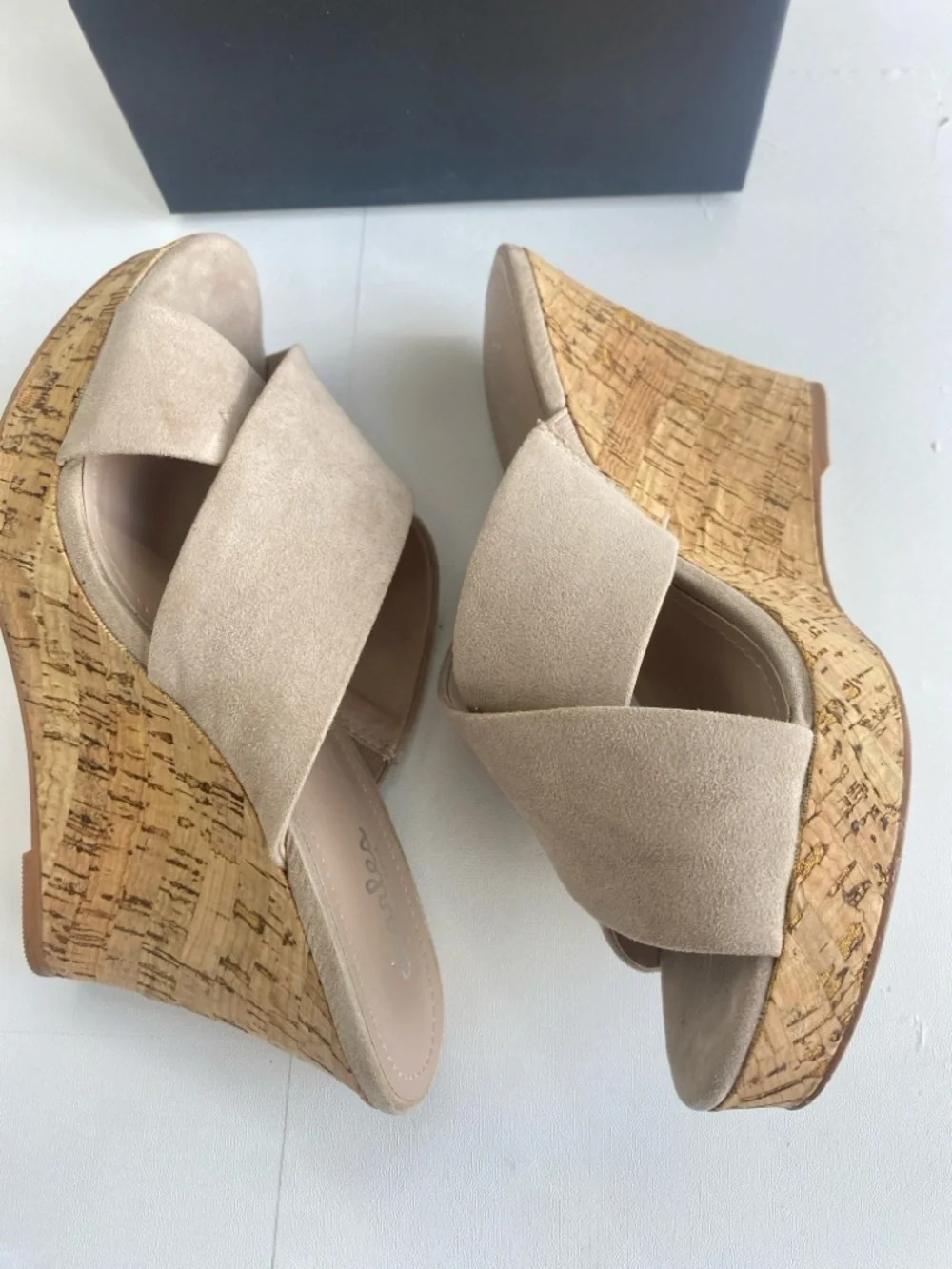 Charles David Latrice Nude crisscross microsuede cork wedge platform size 9.5